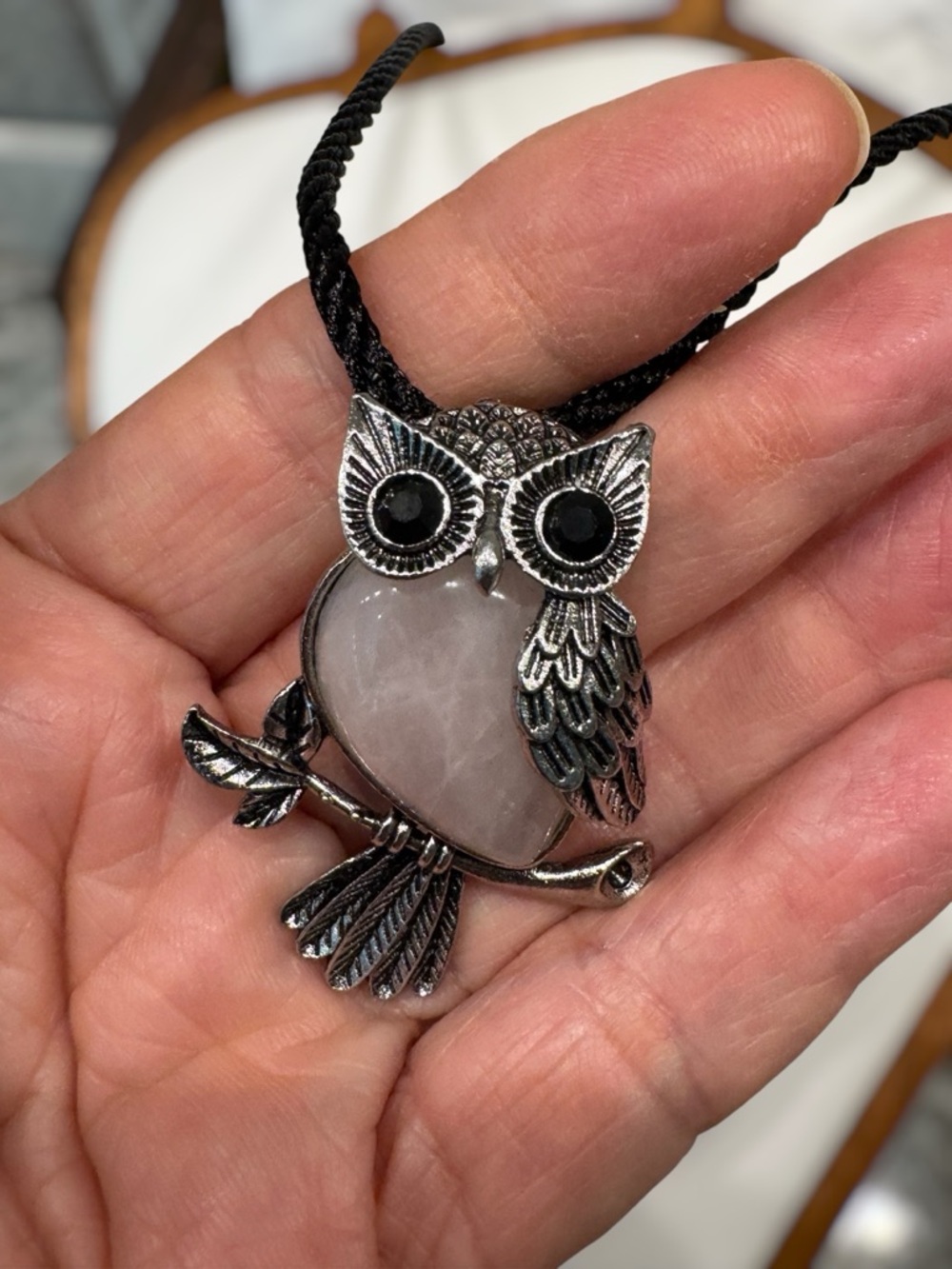 Rose Quartz Owl Pendant Necklace - Picture 3 of 6